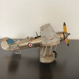 Silver Vintage Airplane Model Metal Biplane Aircraft